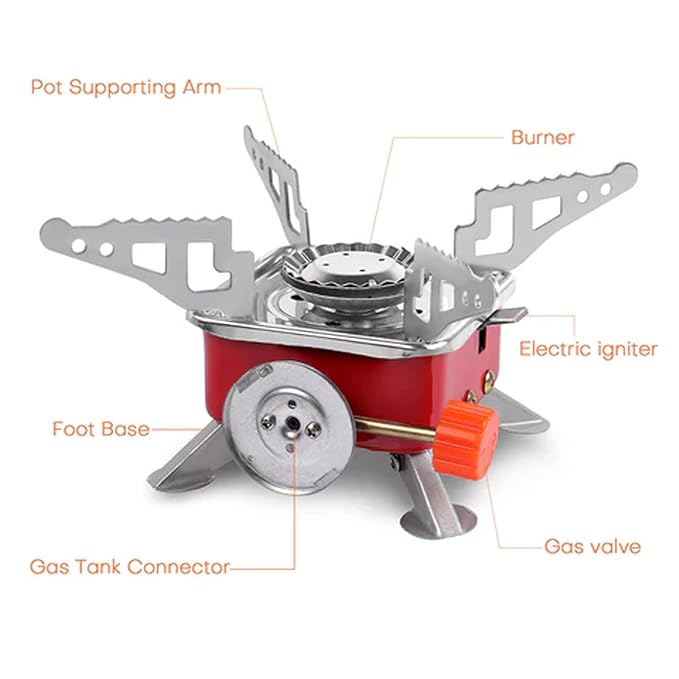 EYUVAA LABEL Alloy Steel Portable Gas Stove for Travel with Butane Gas Cylinder, Folding Furnace Outdoor Camping Stove, Lightweight Gas Burner for Hiking and Emergency Use (Stove + 3 Gas Refill) - Image 2
